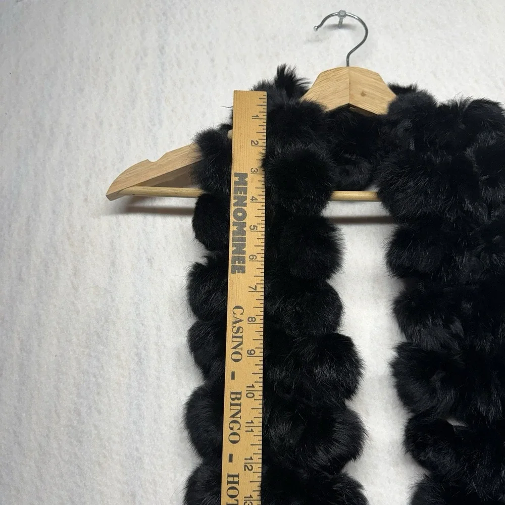 Genuine Rabbit Fur Pom Pom Scarf Black Natural Elegant Quiet Luxury Boho Ski
